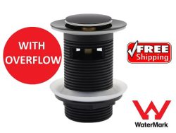 POP UP MATTE BLACK WASTE PLUG OVERFLOW HAND BASIN 32MM 40MM