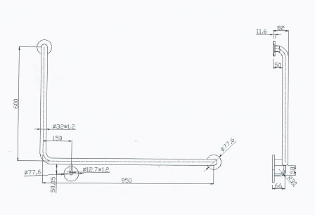 90° GRAB BAR RH TRANSFER MATTE BLACK AS1428.1 - Image 2