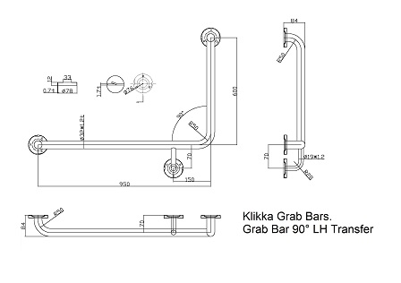 90° Grab Bar + 450mm LH Transfer AS1428.1 Compliant - Image 7