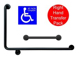 MATTE BLACK 90° GRAB BAR + 450MM RH TRANSFER AS1428.1 COMPLIANT
