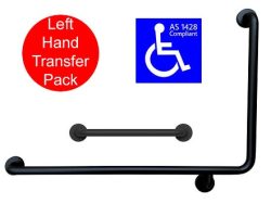 MATTE BLACK 90° GRAB BAR + 450MM LH TRANSFER AS1428.1 COMPLIANT