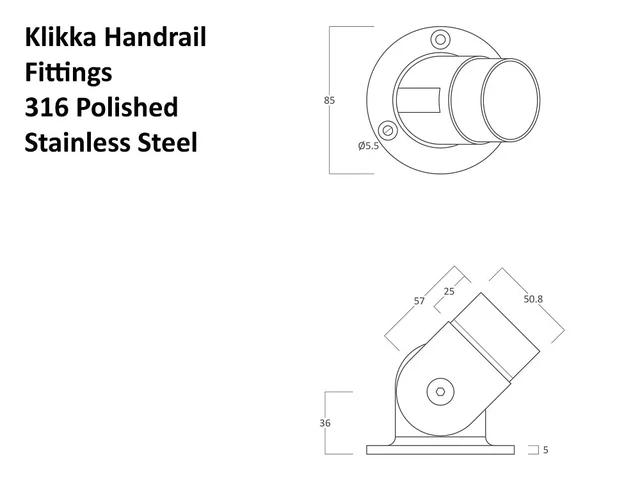 HANDRAIL POST SUPPORT VARIABLE GROUND 316 STAINLESS 2" - Image 2