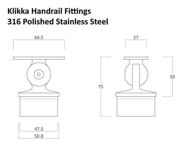 HANDRAIL VARIABLE FLAT POST TOP SUPPORT 316 STAINLESS 2" - Image 2