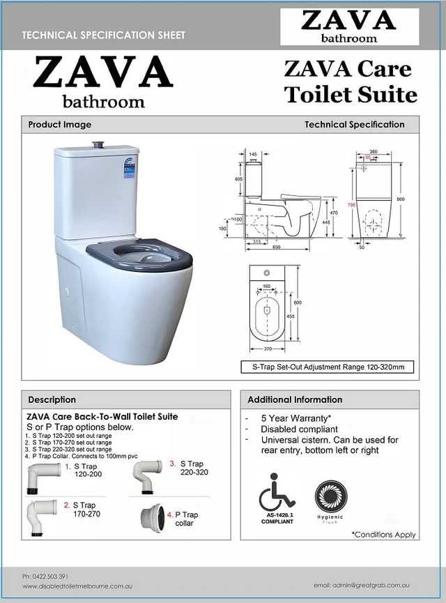 ZAVA CARE DISABLED TOILET AS1428.1 - P TRAP - Image 4
