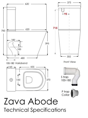 ZAVA ABODE BACK TO WALL TOILET SUITE S TRAP WALL FACED - Image 11