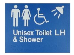 BRAILLE SIGN UNISEX TOILET LH PLUS SHOWER