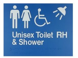 BRAILLE SIGN UNISEX TOILET RH PLUS SHOWER