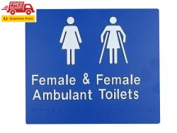 BRAILLE SIGN FEMALE AND FEMALE AMBULANT TOILET BLUE