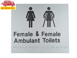 BRAILLE SIGN FEMALE AND FEMALE AMBULANT TOILET SILVER
