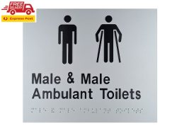 BRAILLE SIGN MALE AND MALE AMBULANT TOILET SILVER